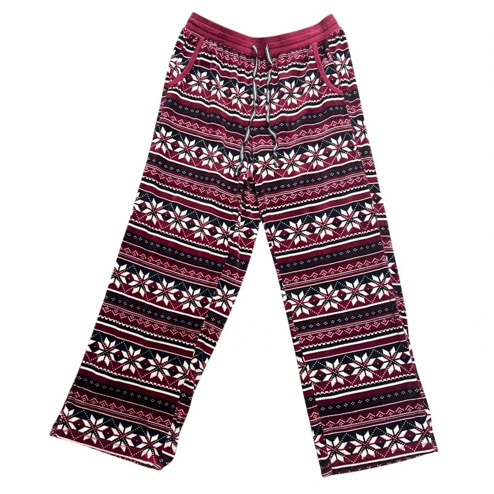 Nautica Womens‎ Small Fair Isle Snowflake Pajama Pants Burgundy Navy Festive